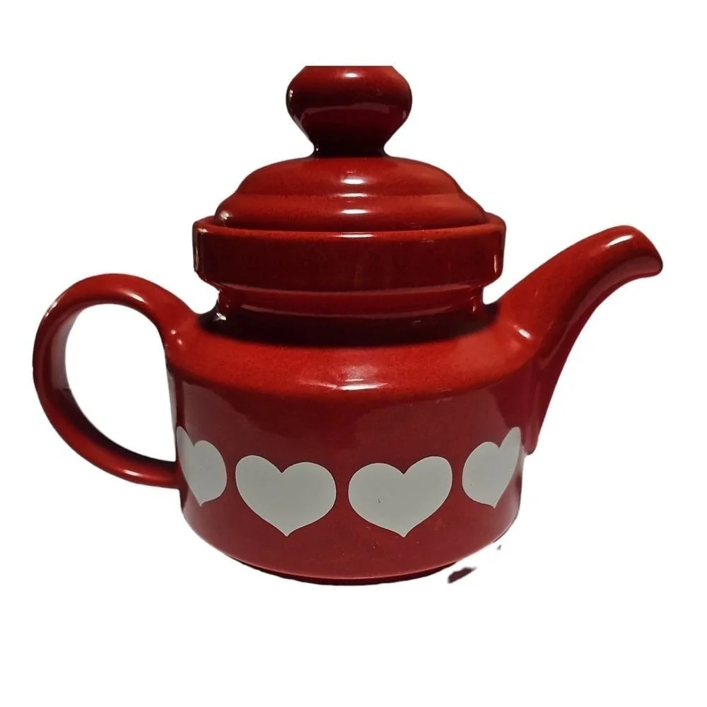 Vintage Wächtersbach‎ Red Heart Teapot W. Germany Ceramic White Hearts
